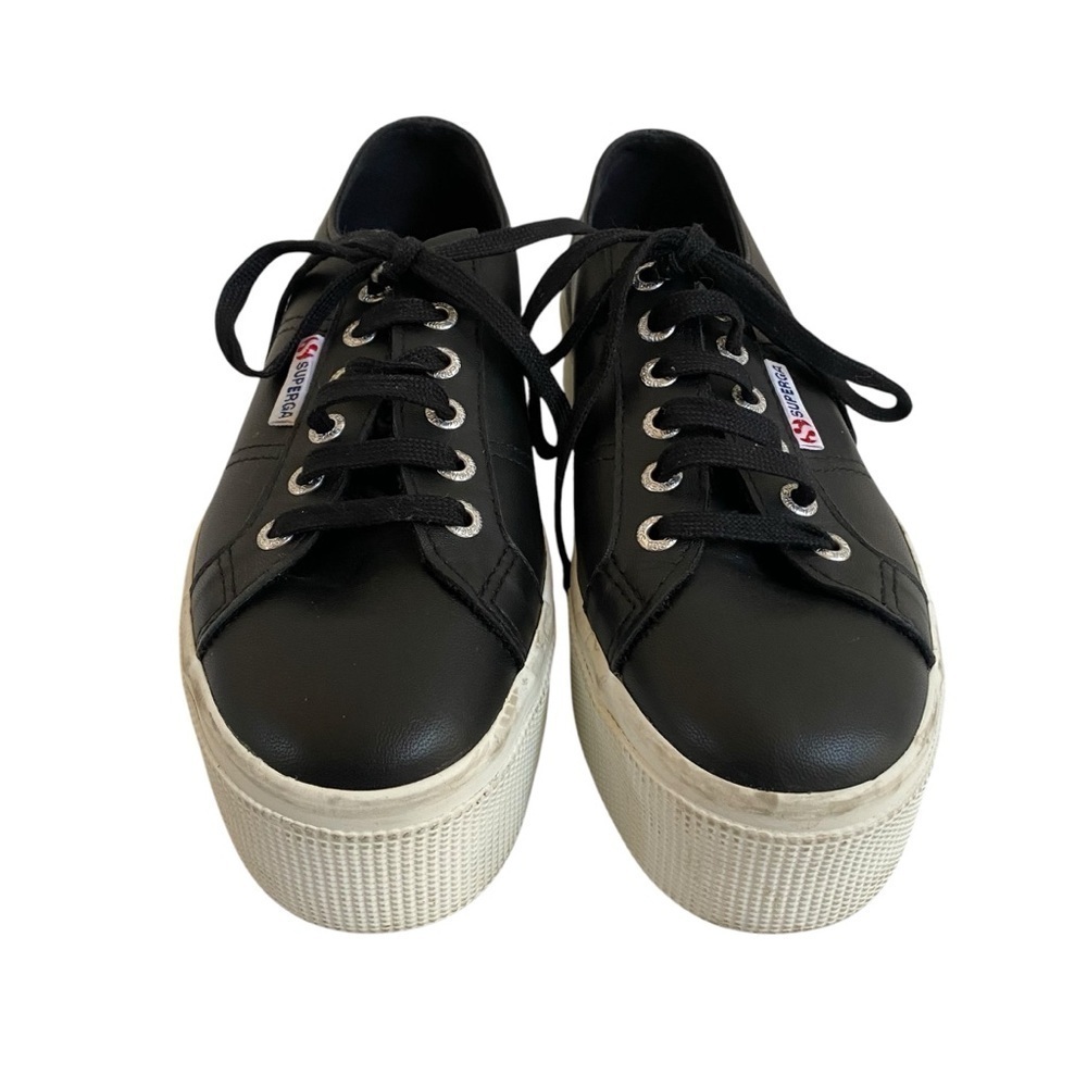 Superga EUC 2790 Nappa Black Leather Platform Sneakers EU 37.5 SZ 6.5 - Picture 15 of 16